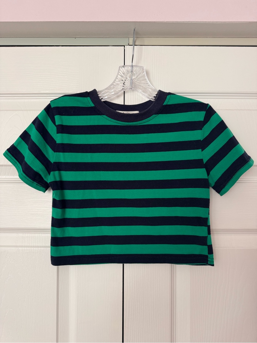 Green & Navy Striped Cropped Top